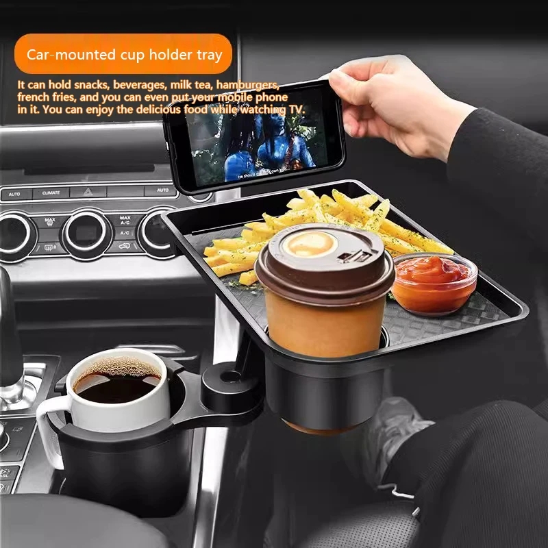 Car Dining Table Car Tray with Double Cup Holder Dining Table Dining Car Tray Portable Adjustable Beverage Holder