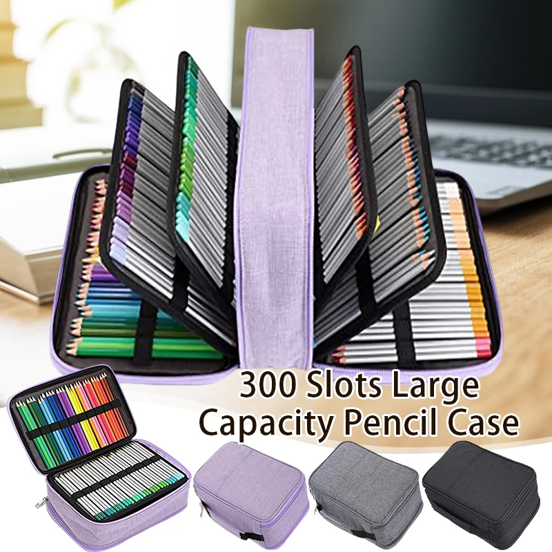 Imagem -02 - Portátil de Grande Capacidade Lápis Colorido Pen Bolsa Titular com Zipper Bolso Material Escolar Estacionário 300 Buracos