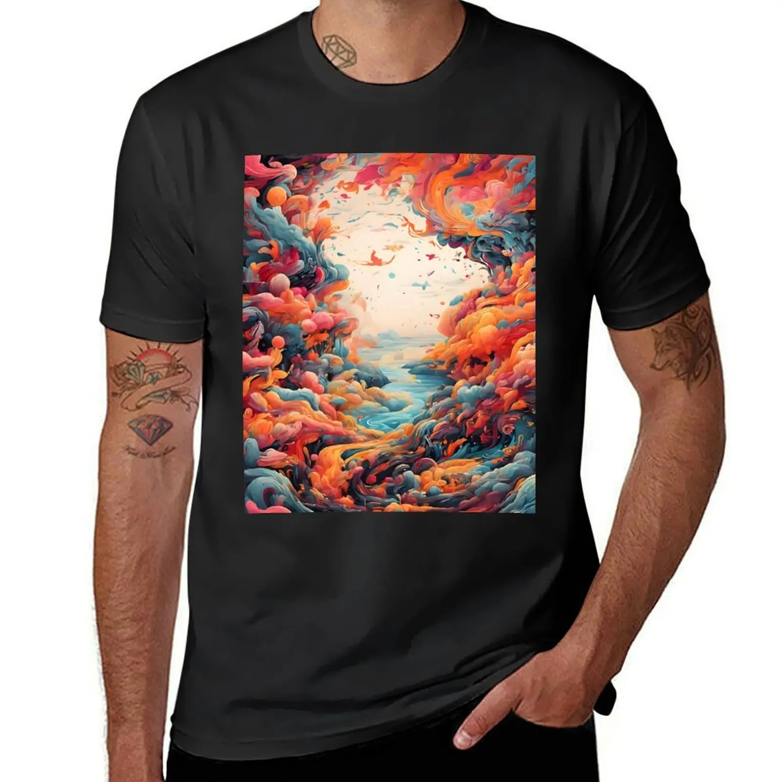 Vivid Dreamscape Abstract Art T-Shirt vintage korean fashion summer top Men's cotton t-shirt