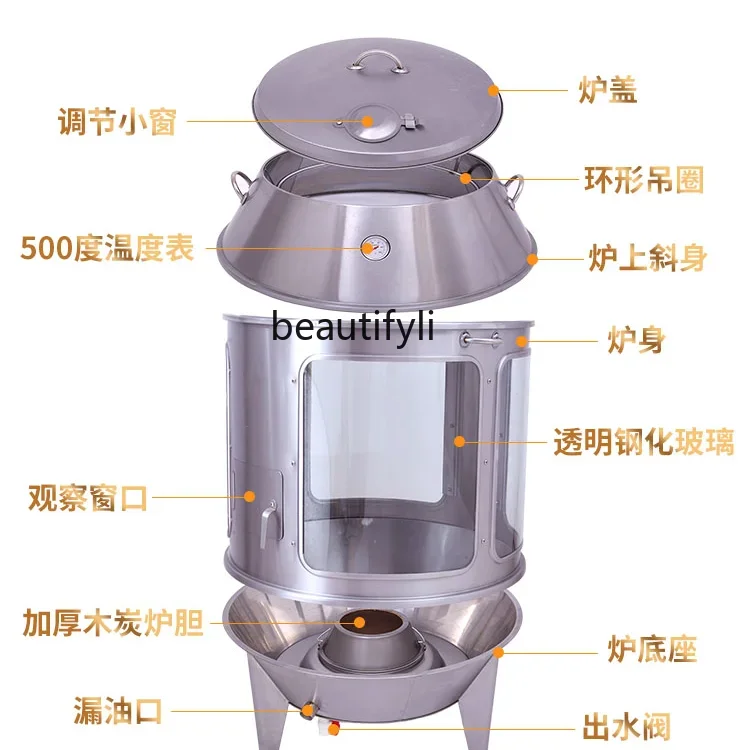 Печь для жарки утки из закаленного прозрачного стекла. Коммерческие жареные отбивные изделия из ягненка. Подвесная духовка для барбекю.