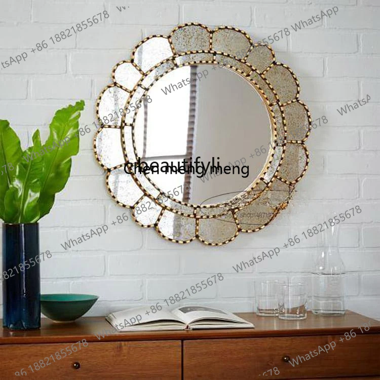 Hot sales  European style foyer living room decorative round mirror bathroom mystery  fireplace art background  hanging vanity m