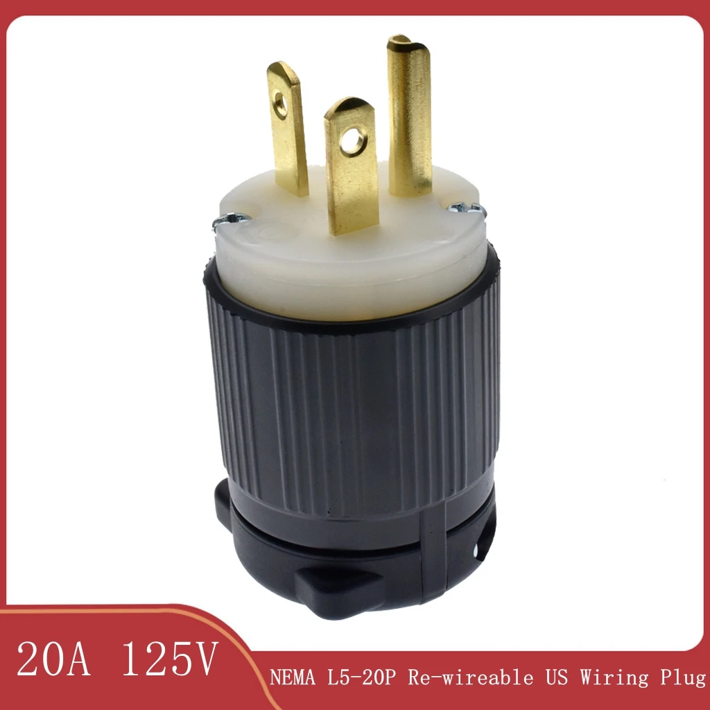 American  Copper NEMA L5-20P Re-wireable US Wiring Plug 3p Power Converter Anti-off Straight Inline Industry Locked Plug