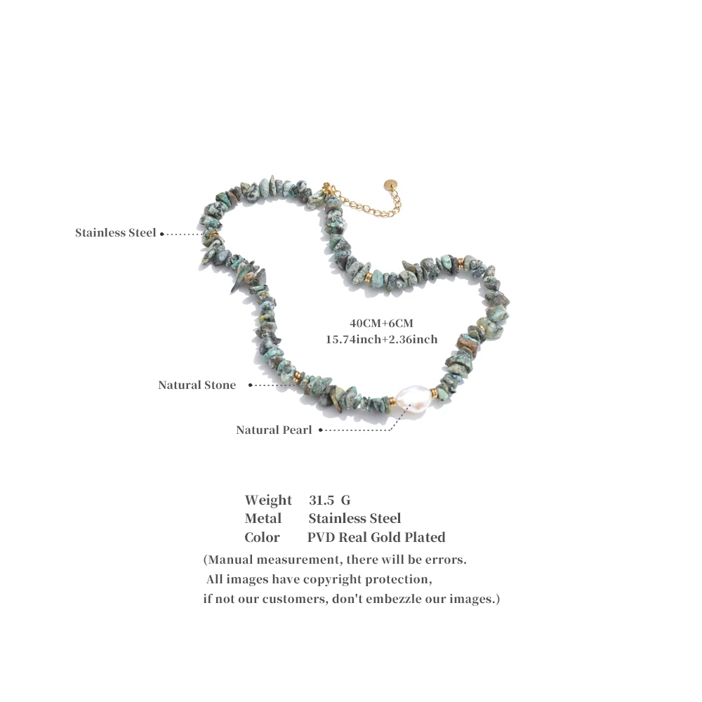 Yhpup handgemachte Perlen Schmuck Sommer beliebte Edelstahl grün Naturstein Türkis Perlenkette Halskette wasserdicht – Detail 7
