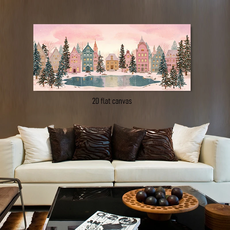 1pcs Winter Fairy Tale Town Snow Landscape Decoration Painting Nordic Style Living Room Bedroom Sofa Background Wall Hanging Pai