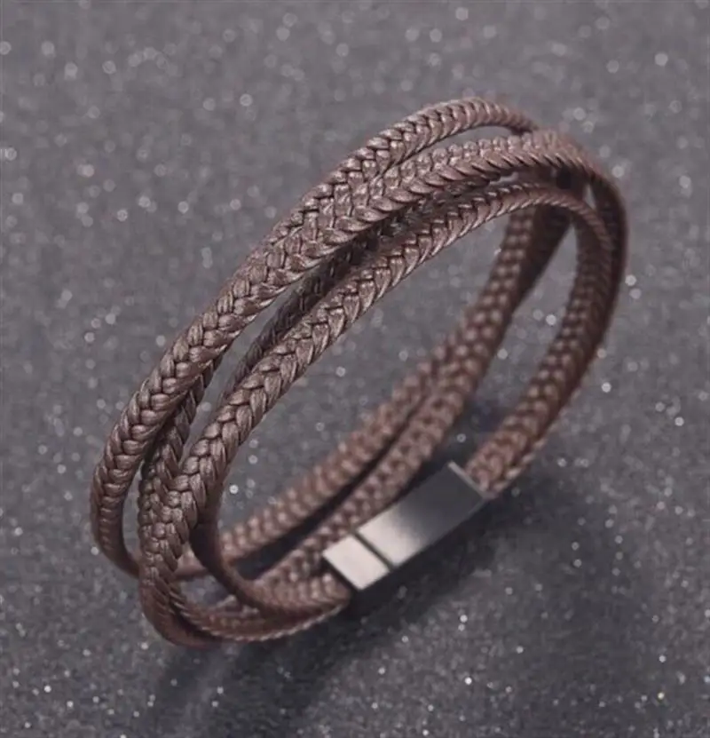 Punk Men\'s Bracelet Thin Multilayer Leather Bracelet Vintage Cuff Bracelet Classic Multilayer Wristband Men Women Jewelry Gifts