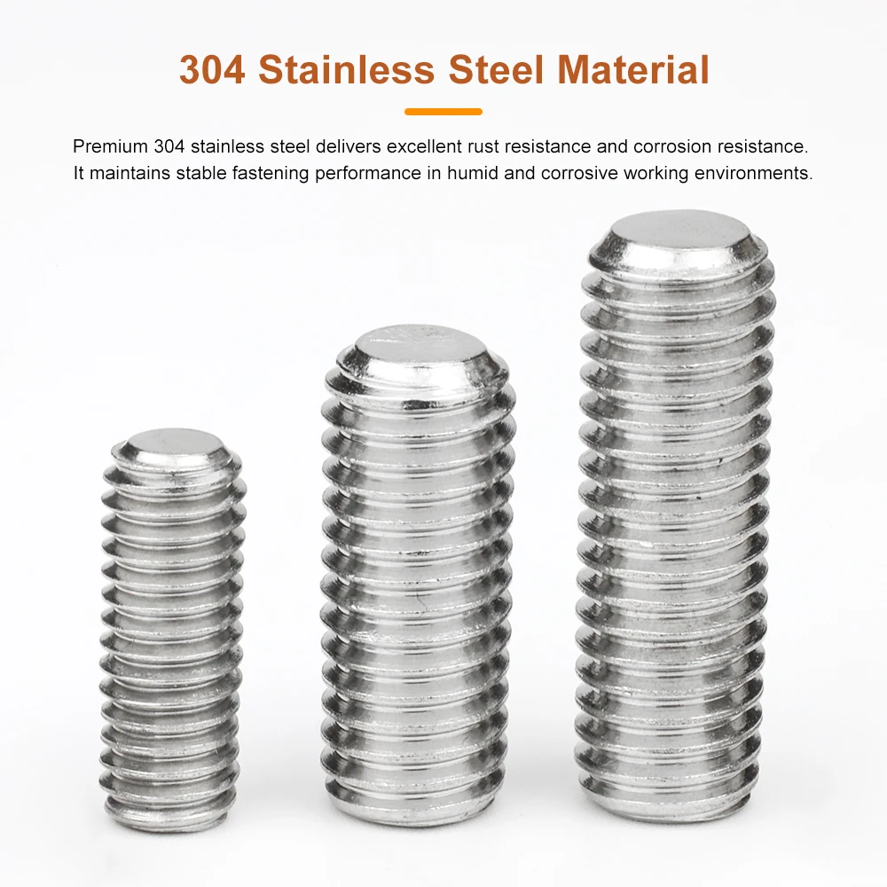 304 Stainless Steel Allen Socket Set Screw Flat Point M1.6 M2 M2.5 M3 M4 M5 M6 M8 M10-M16 Hexagon Hex Grub Headless Screw DIN913