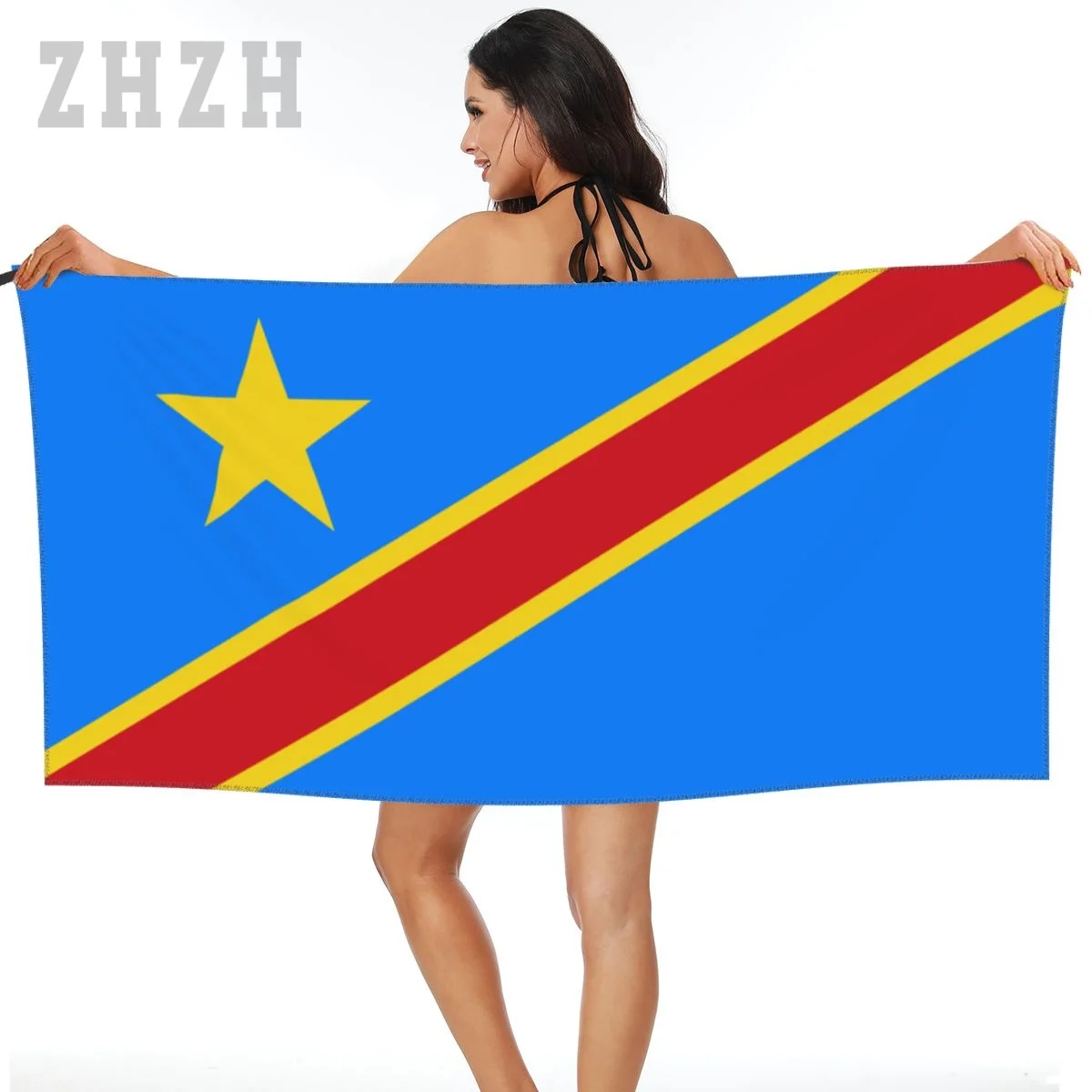Bath Towel Democratic Republic Of Congo Flag Emblem Quick dry Microfiber Absorbing Soft Water Breathable Beach Swimming Bathroom