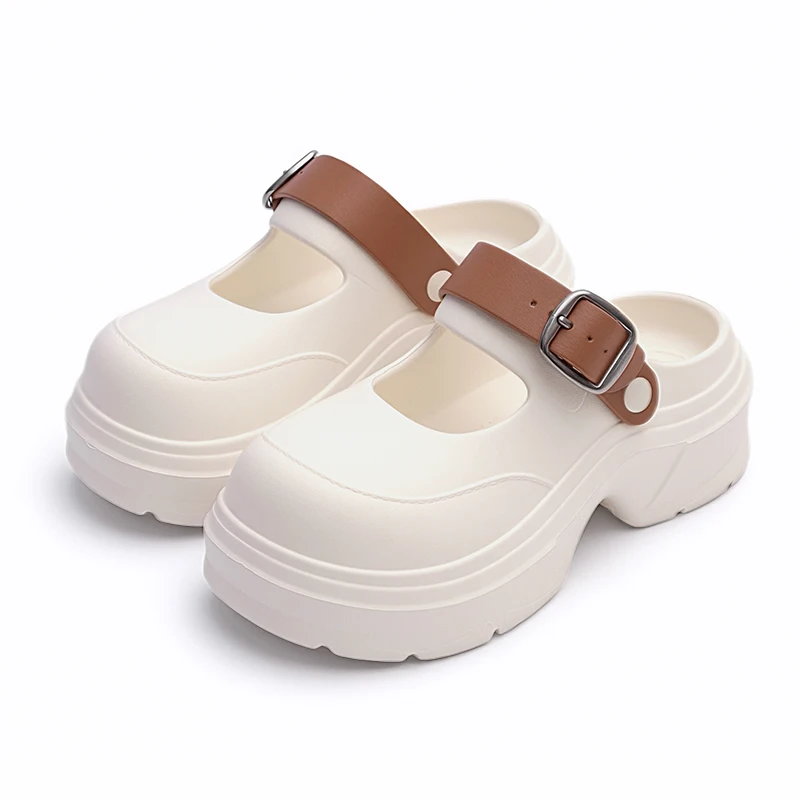 Women Mary Jane EVA Platform Slippers Soft Lightweight Slip On Clogs with PU Buckle Strap Casual Summer Sandals