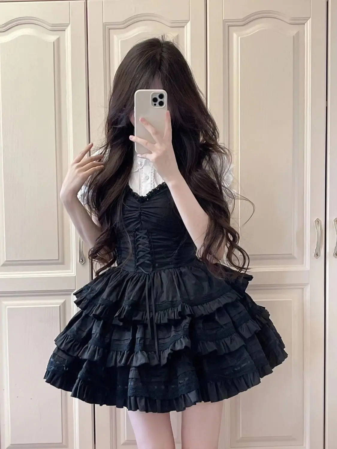 Coalfell Gothic Lolita Fluffy Dress Cute and Sweet Bubble Sleeve Shirt Lace bretella Dress Set gonna 2 pezzi Set donna