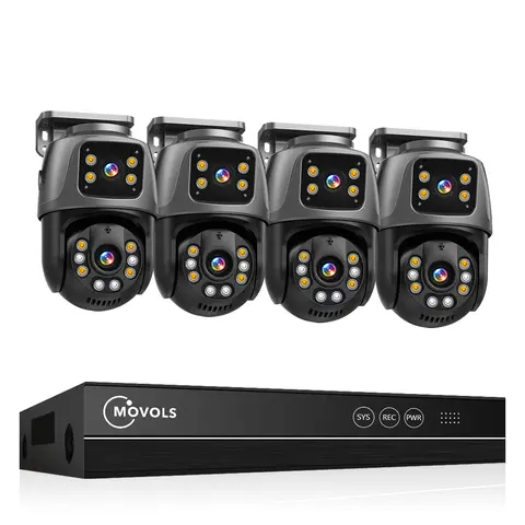 Movols 6MP XMEYE POE Surveillance System Dual Lens PTZ Two Way Audio POE Security Camera System 16CH NVR Video Surveillance Kit