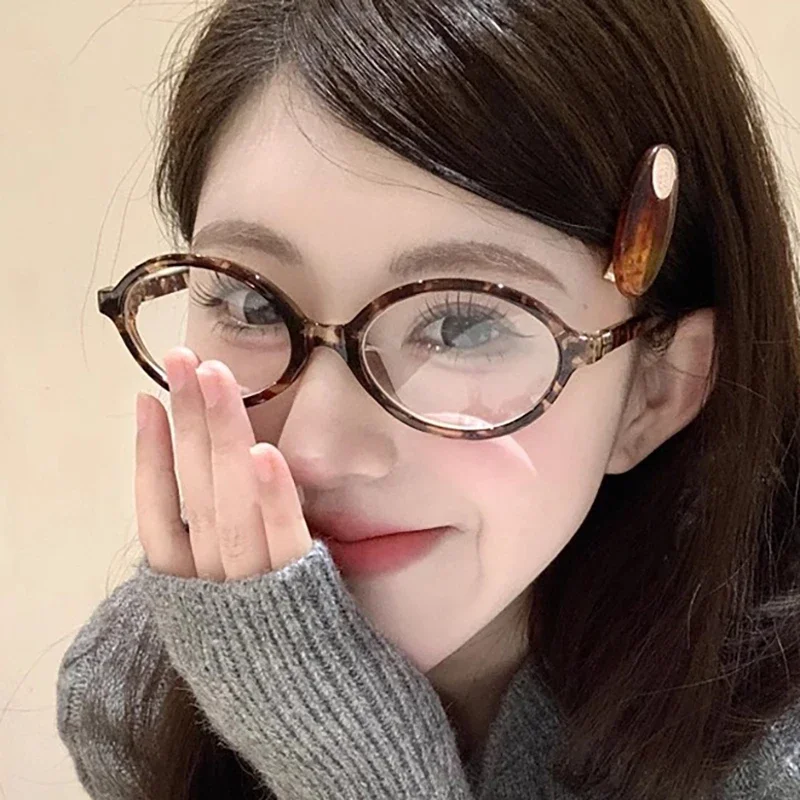 Leopard Print Oval Frame Glasses Women Lovely Anti Blue Light Plain Eyewear Finish Optical Spectacle Computer Clear Glasses Gift