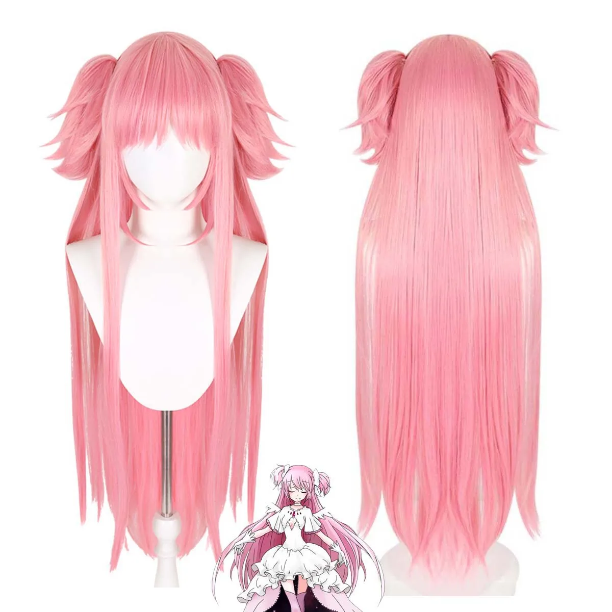 Halloween Party Anime Cosplay Kaname Madoka Pink Double Ponytail Wig