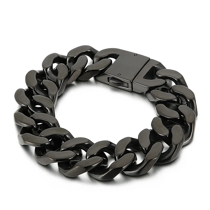 

20mm Big Heavy Punk Rock Titanium Steel Cuban Link Chain Bracelets for Men Jewelry Black Gold Silver Color Drop Shipping