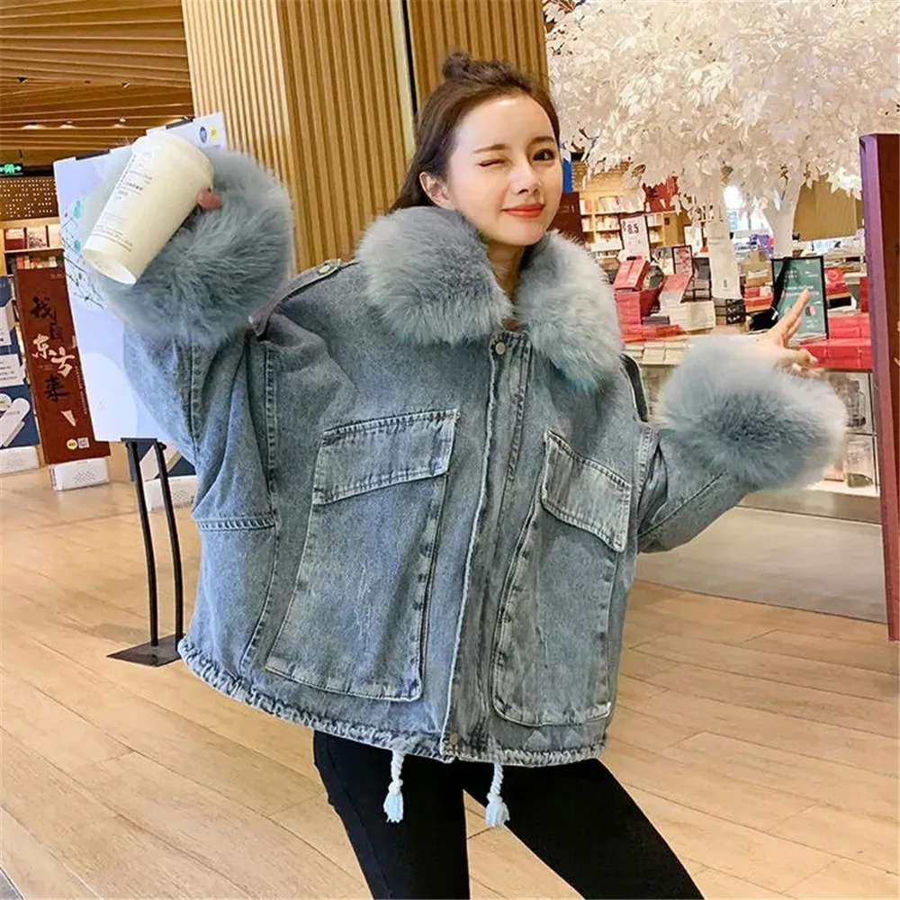 TrendWoman ClothingDetachable And Fleece Thick Denim Coat For Women 2024 Autumn/Winter New  Loose All Korean Vers