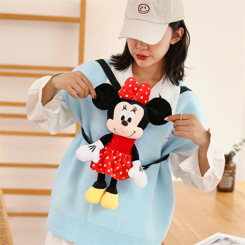 Kawaii Disney Anime Minnie Mickey Mouse Plush Toy Backpack Doll Children Fashion Cartoon Soft Leisure Plushies One Shoulder Bag