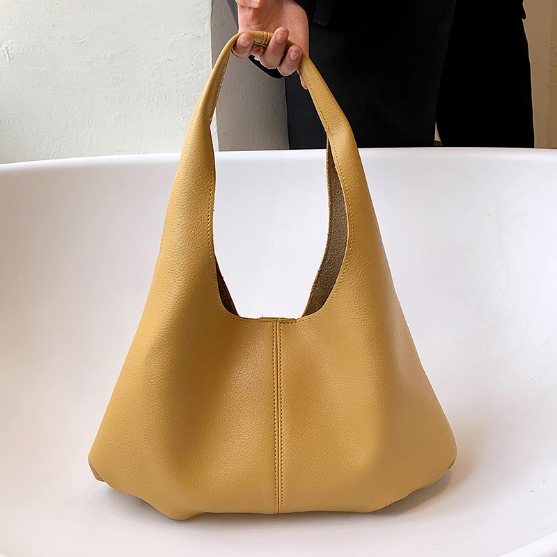 

VeryMe Quality Soft Leather Shoulder Tote Bags Solid Color Large Capacity Handbags Simple Travel Shopping Pack sac a main femme