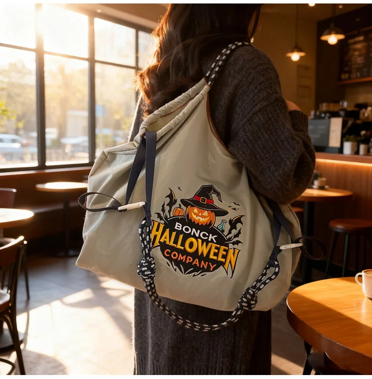 

Сумка-тоут на Хэллоуин, забавный подарок, многоразовая холщовая сумка для покупок с принтом тыквы и призрака, складная сумка для продуктов для трюков или лакомств