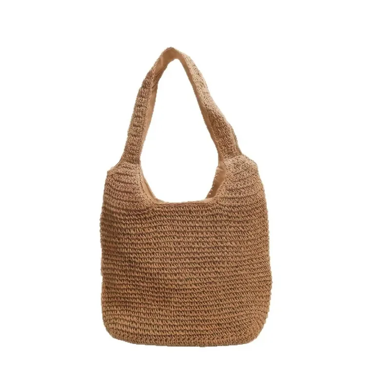 High-end hand-woven straw tote bag for women – large capacity beach vacation bag with versatile seaside style view 5