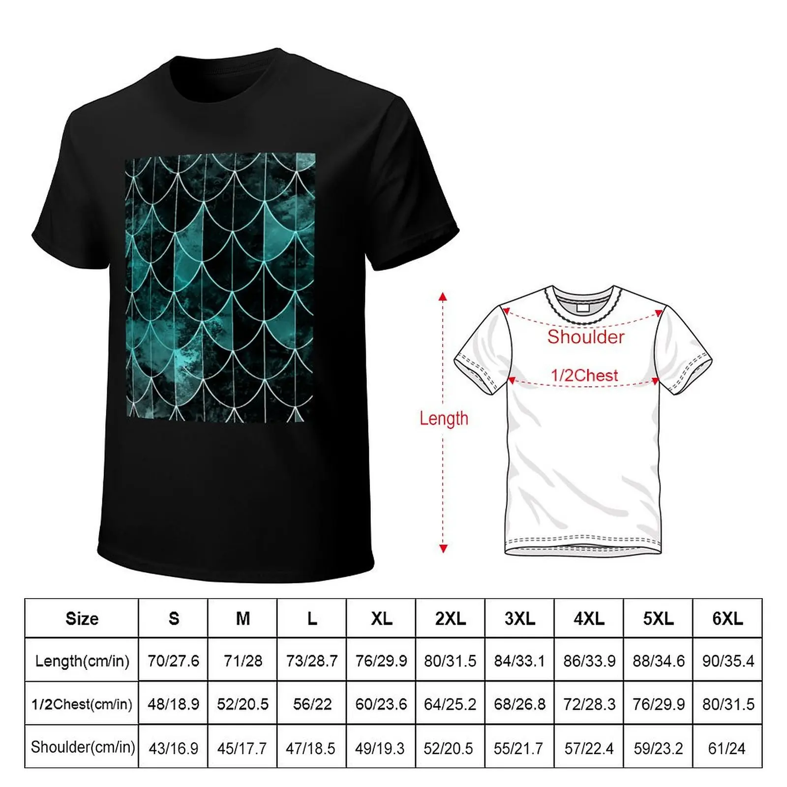 Mermaid scales. Mint and black. T-Shirt street wear graphic tee shirt oversized t shirts for men