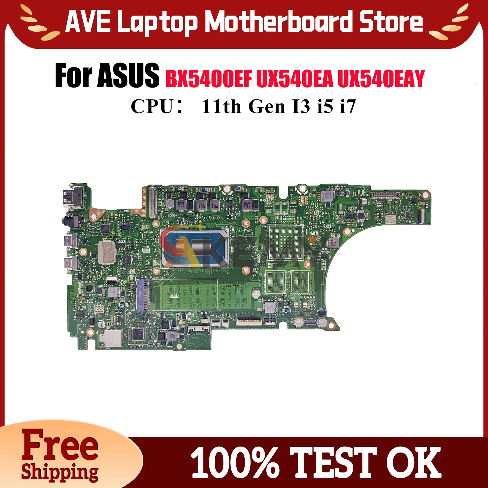 

UX5400EA Материнская плата для ноутбука ASUS ZenBook UX540EAY BX5400EB UX540EA UX5400 BX5400EF Материнская плата 11-го поколения I3 i5 i7 100% тест в порядке