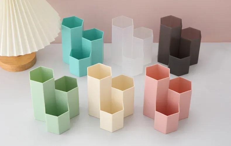 Ins Simple Hexagonal Frosted Pen Holder Cute Candy Color Girl Boy Desk Stationery Organizer Large Capacity Cosmetics Storage Box