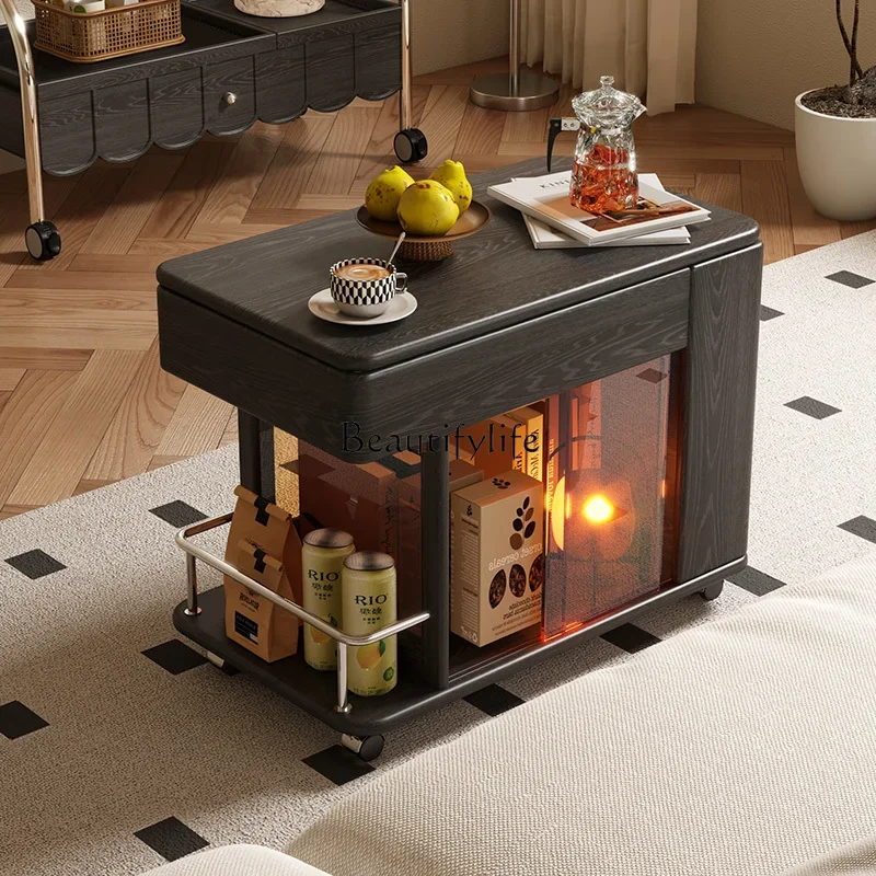 

FG44Living Room Home Solid Wood Tea Table Multifunctional Lifting Mobile Side Table Tea Cabinet