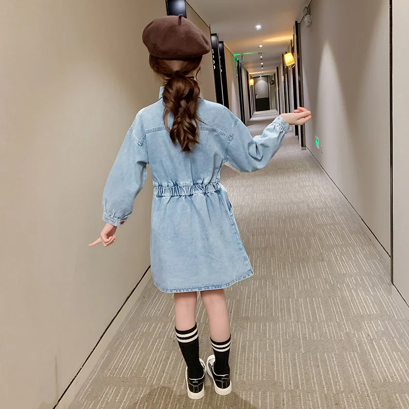 Children Long Sleeve Denim Dress for Girls Slim Fitted New Spring Fall Clothing Teenage Kids Fashion Dress 5 7 9 11 13 14 Years