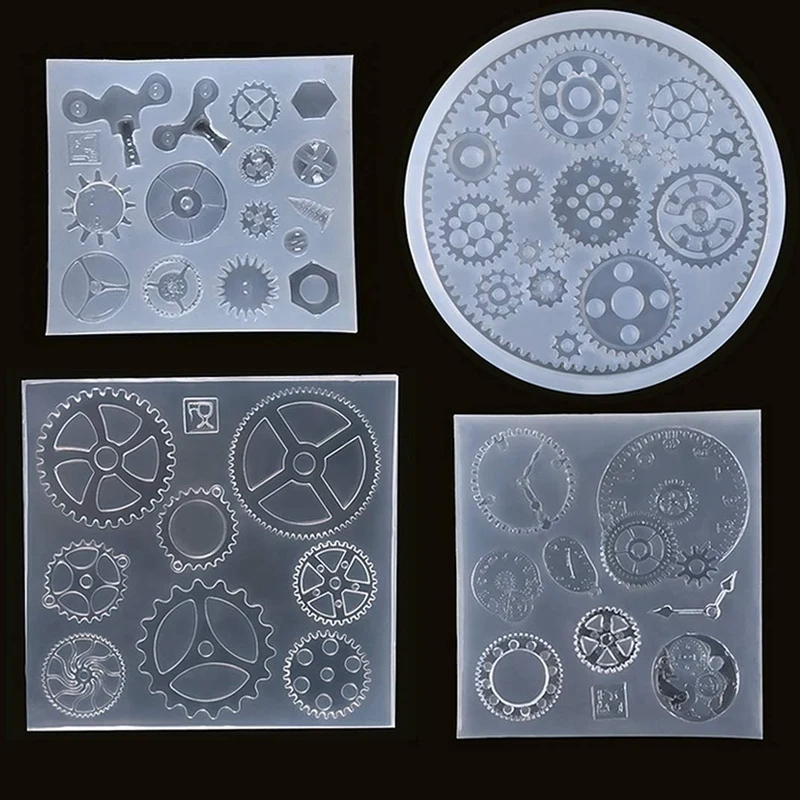 4 Pcs Epoxy Resin Molds Steampunk Clock Gear Molds Silicone Molds Casting Molds For DIY Jewelry Craft Decortion