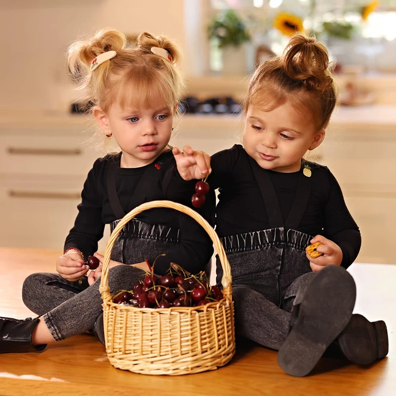 Herbst-Winter Denim Schwarz Kinderbekleidungsset - Familien-Matching-Outfits für Jungen und Mädchen mit Hemd und Strampler – Detail 18