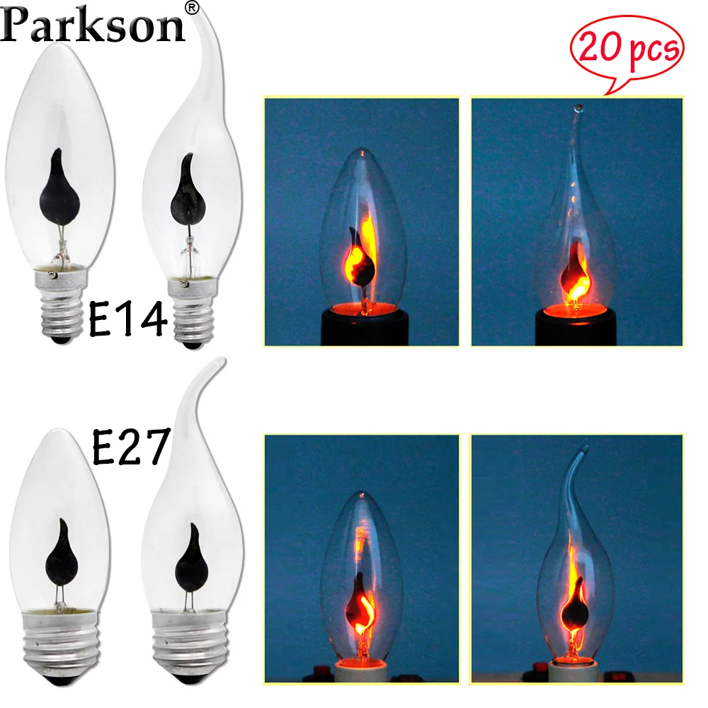 

20pcs LED Bulb Edison Flicker Flame Vintage E14 E27 LED Candle Light Bulb 3W AC220V LED Lamp Energy Saving Lamp For Home Decor