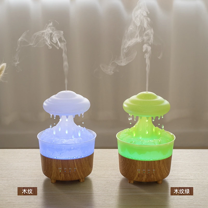 Colorful Raindrops Rain Clouds Humidifiers Household Fragrance Diffusers Wood Grain Aromatherapy Machines Atomizers