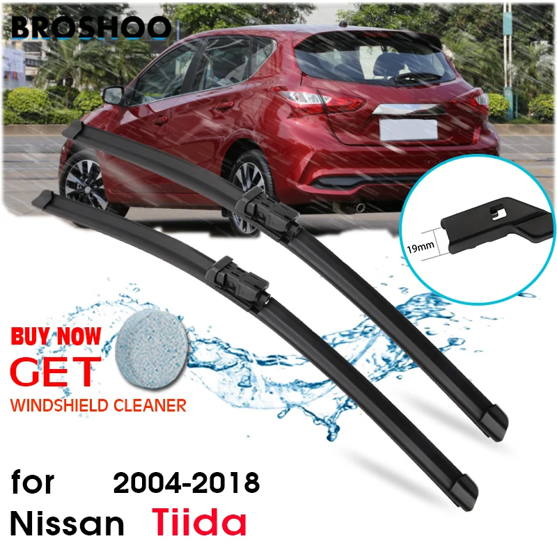 BROSHOO Car Windscreen Wipers Blade For Nissan Tiida C11 C12 C13 Model Year From 2004 To 2018 Fit Standard Hook/Push Button Arm