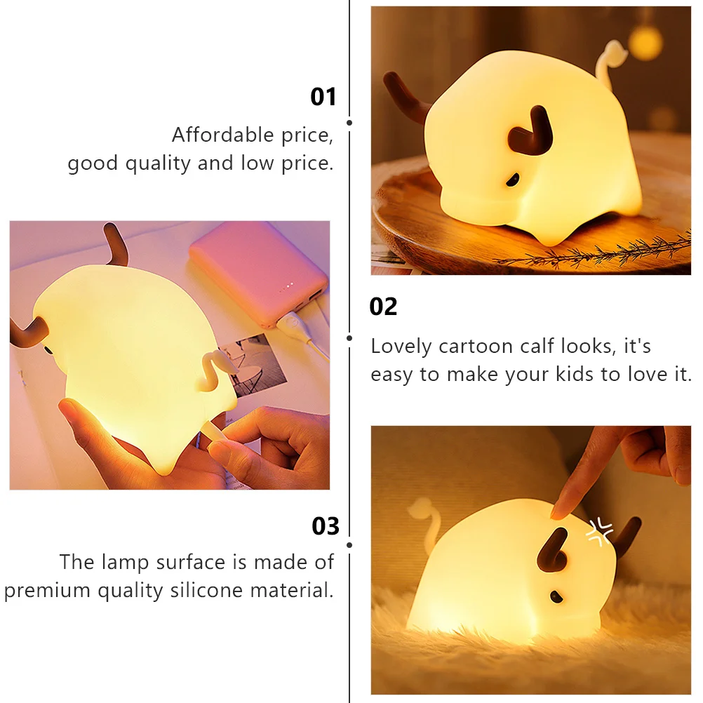 1 pçs bonito dos desenhos animados bezerro luz da noite silicone berçário lâmpada de cabeceira led bebê sono luz pated silicone noite lâmpada