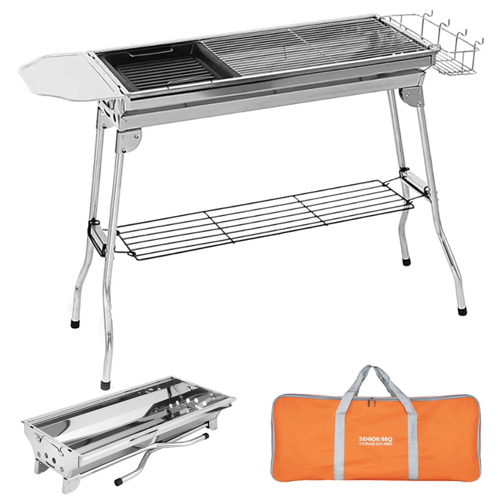 Outdoor Camping Grill Set Stainless Steel Portable Foldable Charcoal Barbecue Grill for Parties Picnics BBQ Rack Cookware