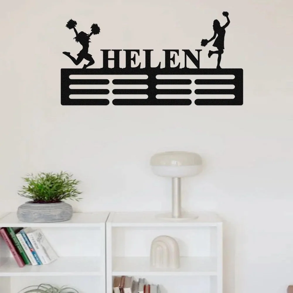 Custom Cheerleading Medal Hanger,Personalized Name 12‑Rung Metal Medal Display for Cheerleaders