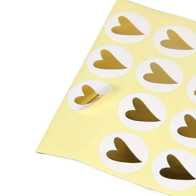 160pcs 10sheets Round Gold Heart Adhesive Stickers Cute Sealing Label Stickers for Birthday Cards Envelope Gift Decoration