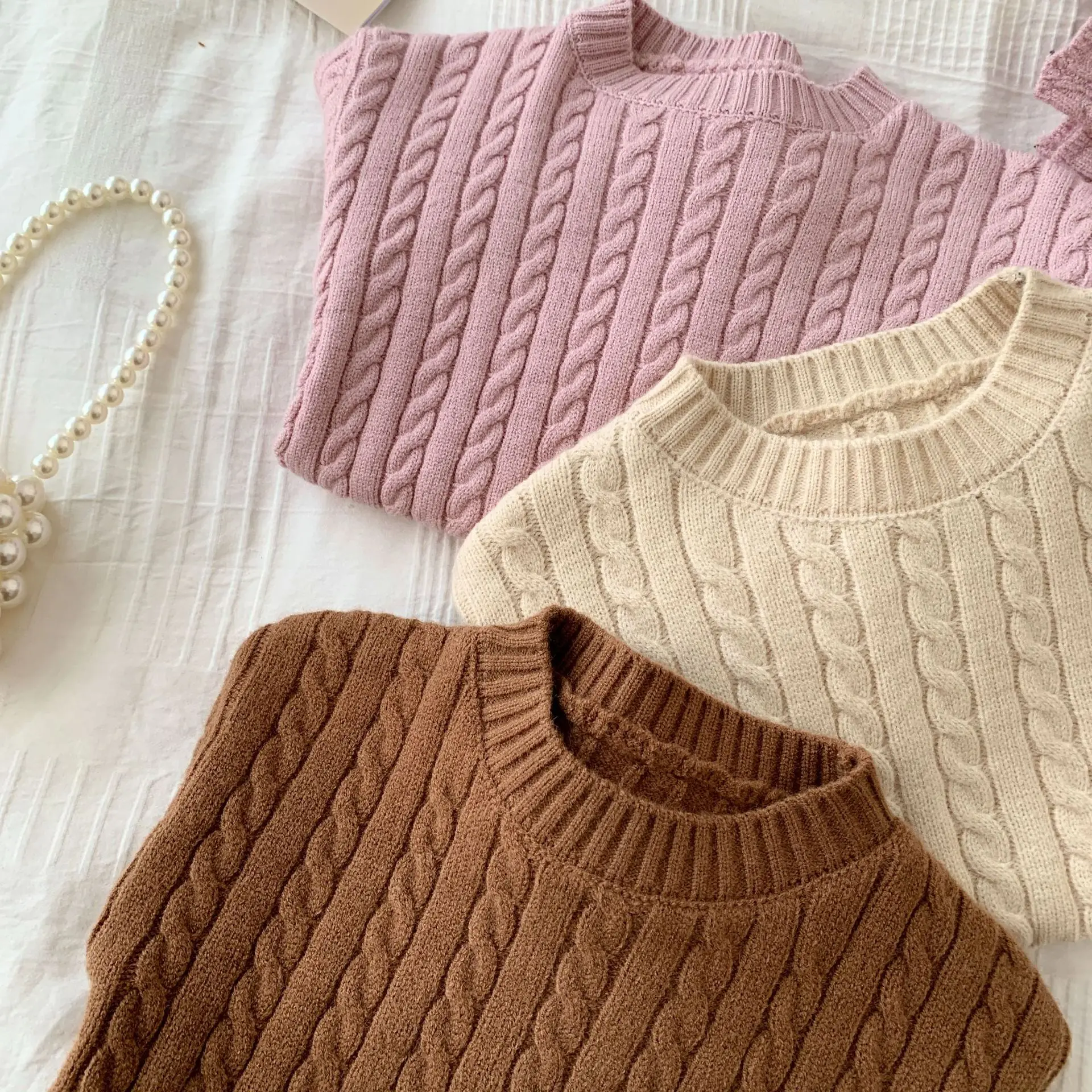 Clothes Sets Knitted Cotton Autumn Newborn Boy Girl Infant Clothing Tops And Pants Knitted Sweater Baby Pajamas Sets 0 To 4Years