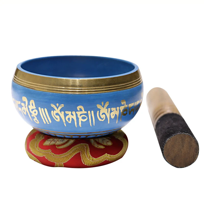 

9.5cm Blue Tibetan Singing Bowl Nepal Handmade Buddha Sound Bowls Spiritual Instruments Yoga Meditation Brass Bowl Ornament Gift