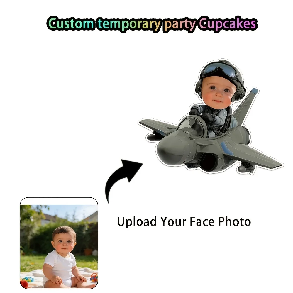 Customized Airplane-Themed Cake Topper, Personalized Photo Green Airplane 2D Pattern Design, Perfect for Airplane-Themed Birthday Parties, Pilot-Themed Party Decorations, Party Dessert Decorations