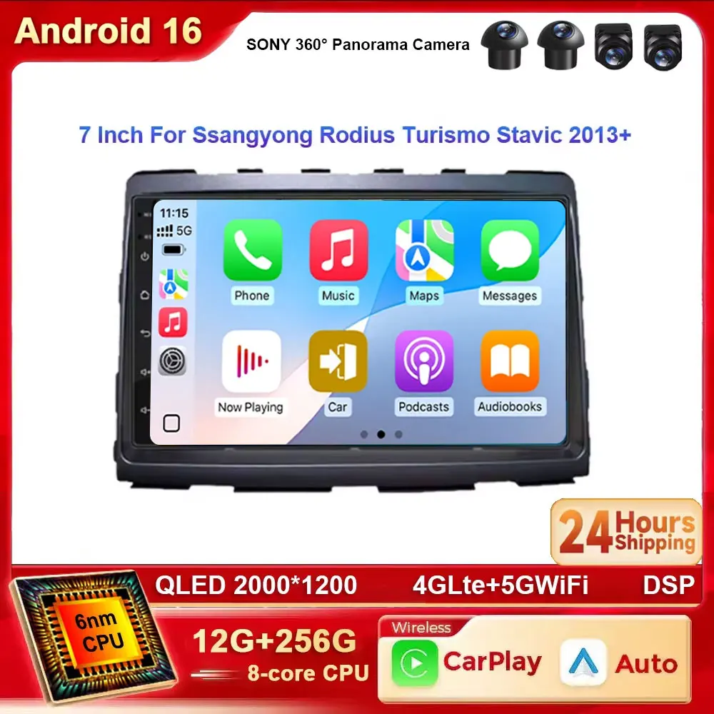 7 Inch Android 16 Car Radio For Ssangyong Rodius Turismo Stavic 2013+ Carplay GPS Screen Android Auto Stereo Multimedia Player