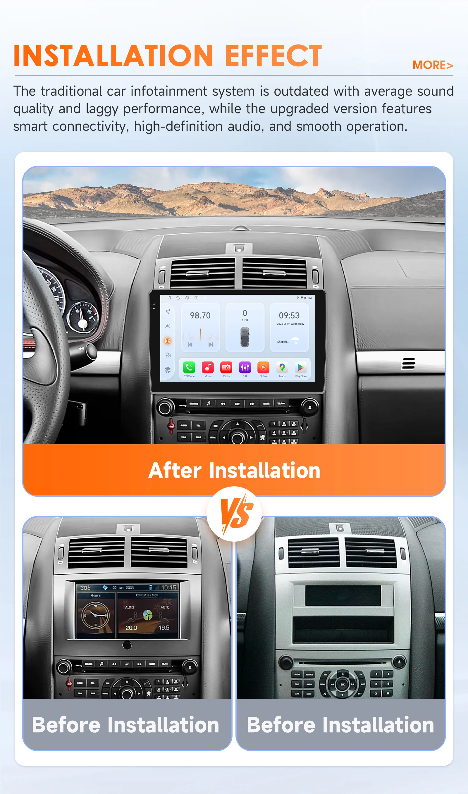 9-calowe radio samochodowe Hizpo 2Din z Androidem 14 do Peugeot 407 CC SW 2004 - 2011, Auto CarPlay, 4G, BT, GPS, RDS, DSP, SWC, Snapdragon 6115, jednostka główna — zdjęcie 3
