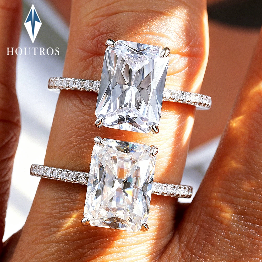 4.5 Carat Radiant Cut Full Moissanite Engagement Rings 925 Sterling Silver Hidden Halo Diamond Ring Wedding Bands Jewelry Gift