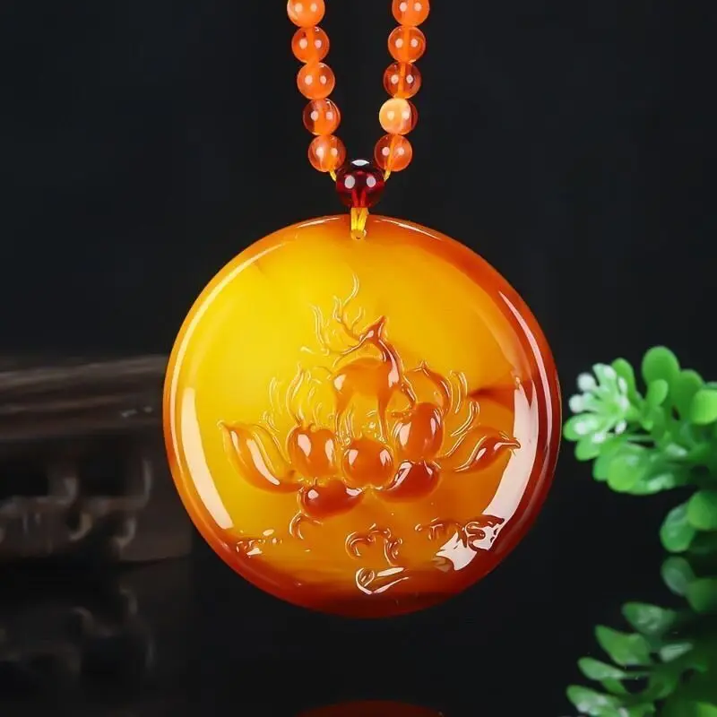 Vintage ethnic style beeswax round lotus pendant pendant necklace second generation crafts