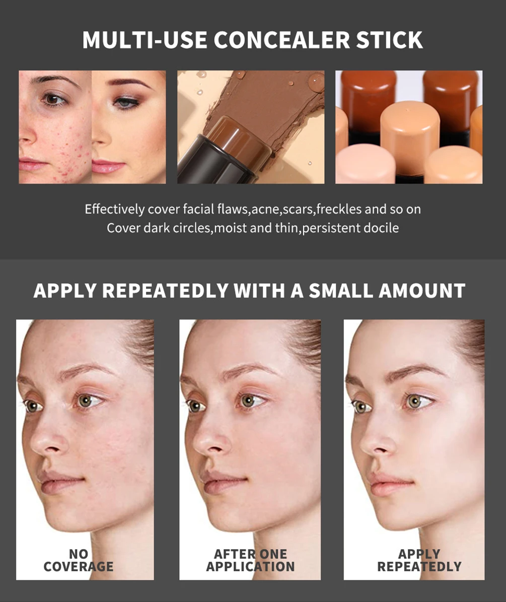 10색상 개인 상표 컨실러 스틱 방수 땀 방지 맞춤 로고 오래 지속되는 천연 메이크업 도매 검정색 튜브