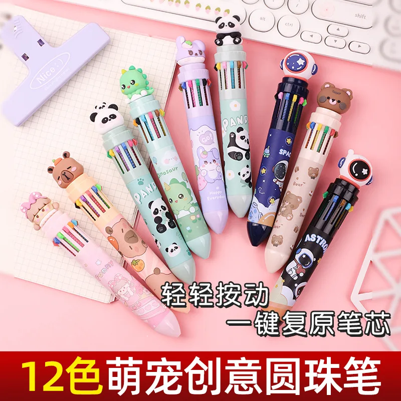 24 pcs/lot Kawaii Panda Astronaut 12 Colors Ballpoint Pen Cute press ball pens School Office writing Supplies Stationery Gift