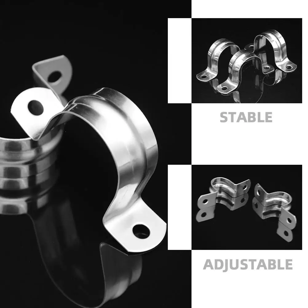 

10pcs Stainless Steel Pipe Clamp U Shape Hose Clamps Heavy Duty Bracket 304 PVC Water Gardening Agriculture Construction
