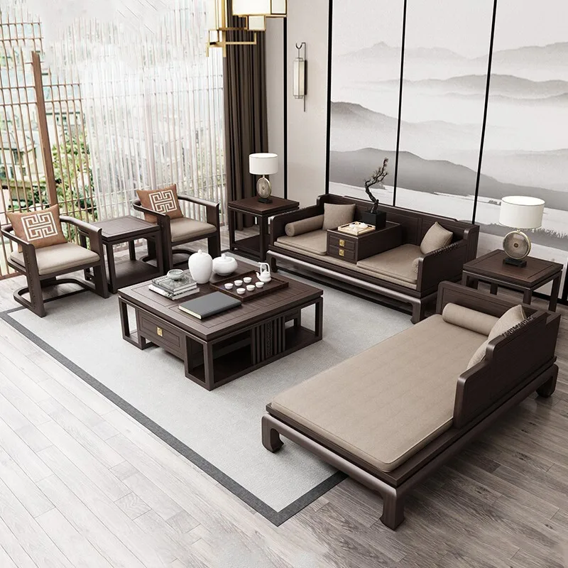 

New Chinese style, solid wood, sofa, furniture, set, zen, living room, princess