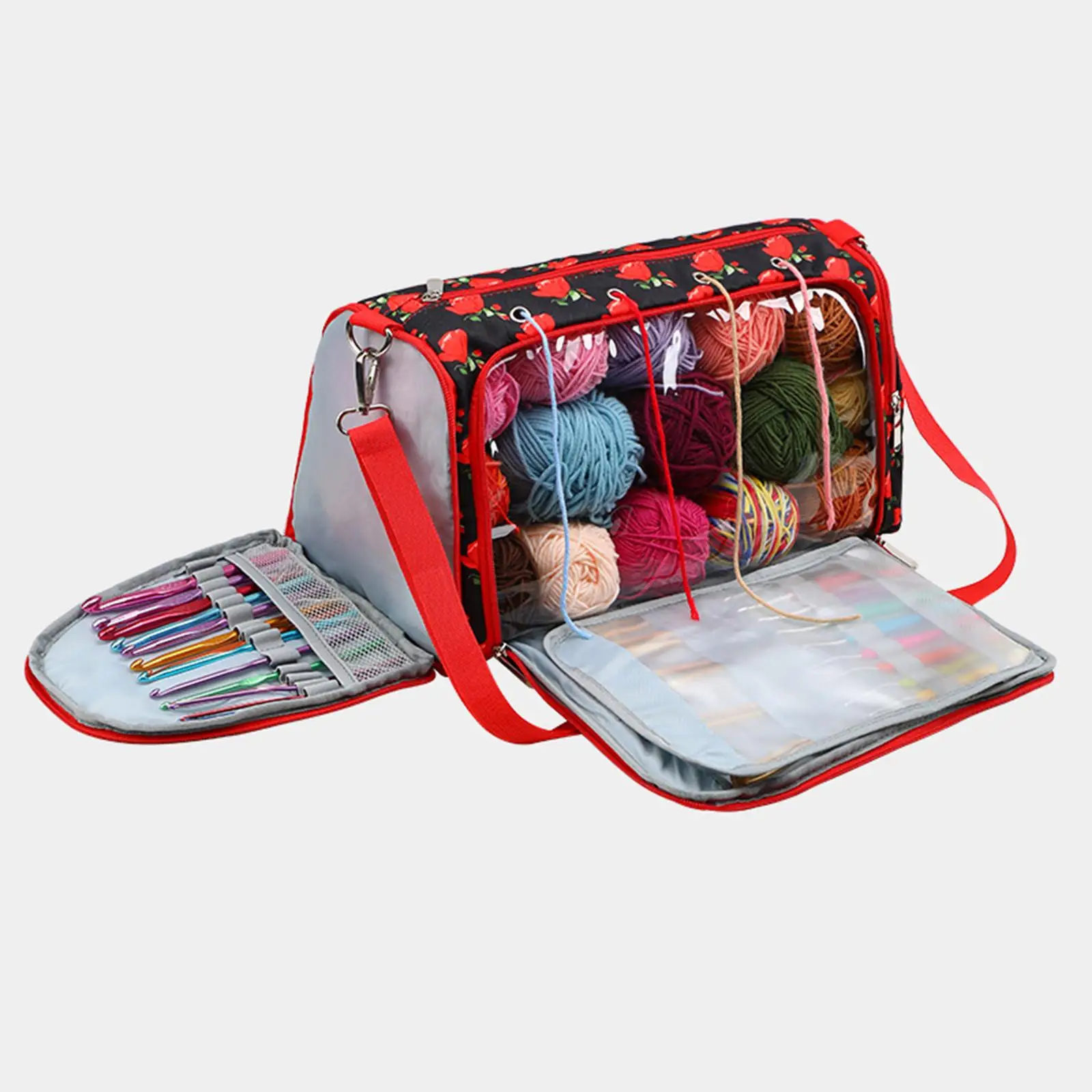 Crochet Tool Storage Bag Zipper Closure with Adjustable Shoulder Strap Yarn Storage Bag Large Capacity Yarn Storage Organizer