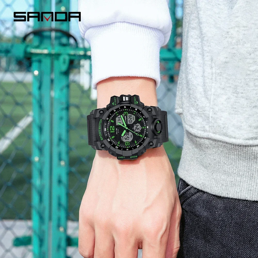SANDA 6030 탑 브랜드 스포츠 남성용 시계, 밀리터리 쿼츠 시계, 남성용 방수 손목시계, 충격 시계