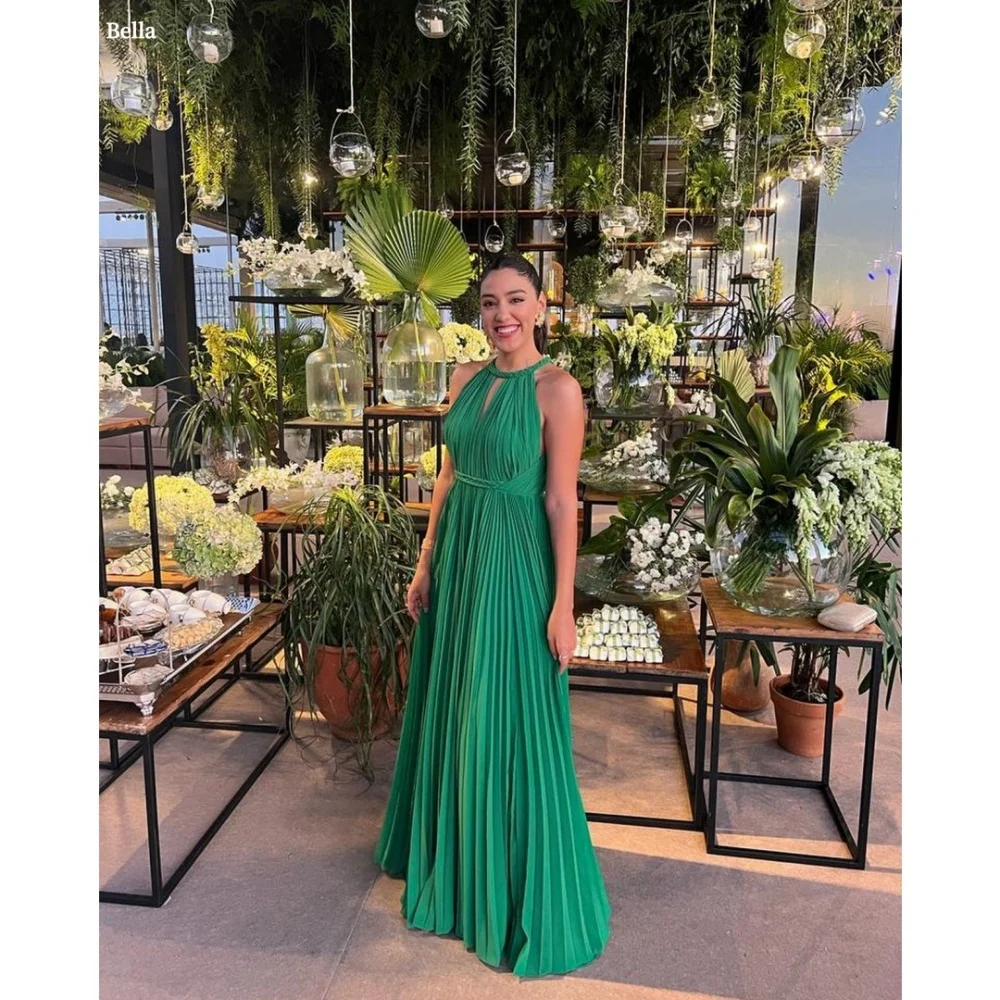 

Bella Customized Green Halter Neck Sleeveless robes de soirée A-line Satin Backless Party Dresses Floor-Length Prom Dress 2025